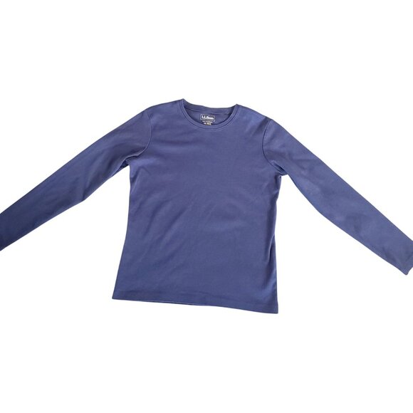 L.L.Bean Womens XS Long-Sleeve Cotten Crewneck Blue Shirt - Picture 2 of 7